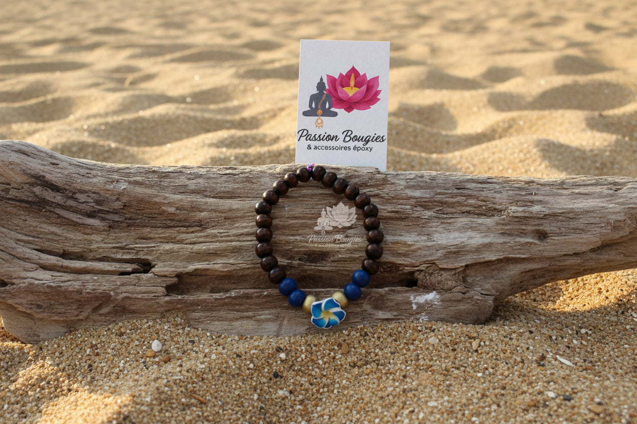 Bracelet en perles de bois fleur tahiti