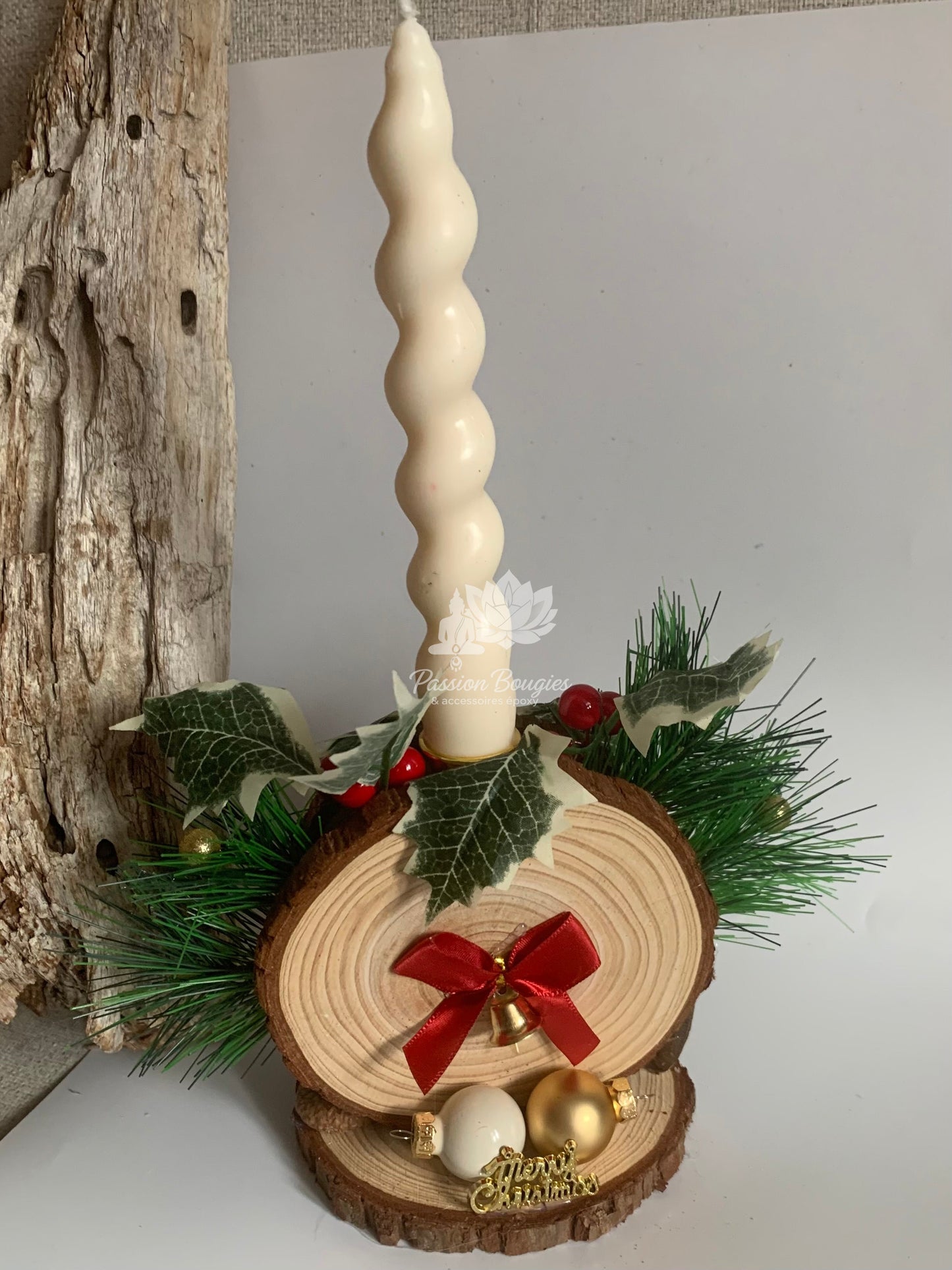 Centre de table/chandelier bûche de Noël