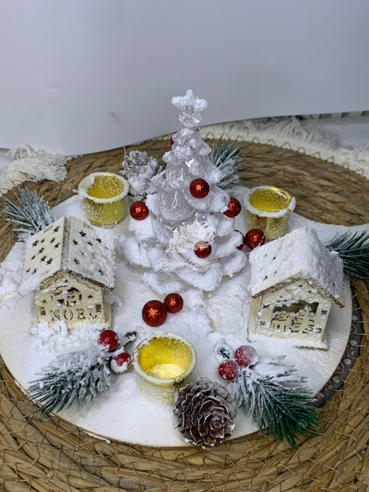Centre de table village avec supports de bougies