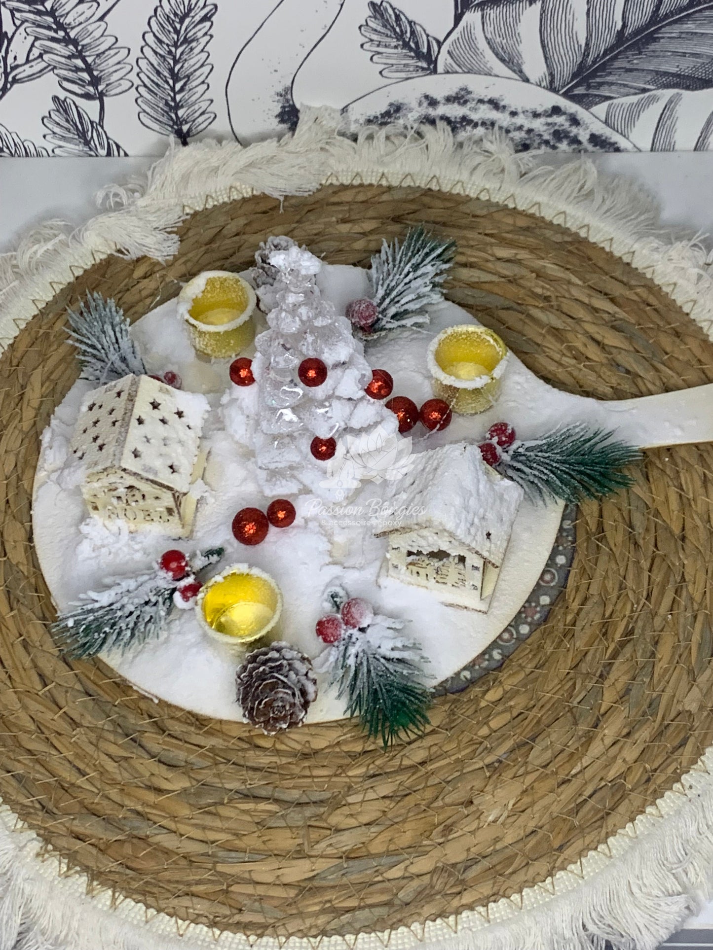 Centre de table village avec supports de bougies