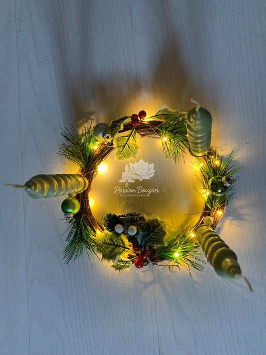 Centre de table couronne lumineuse à bougies torsadées