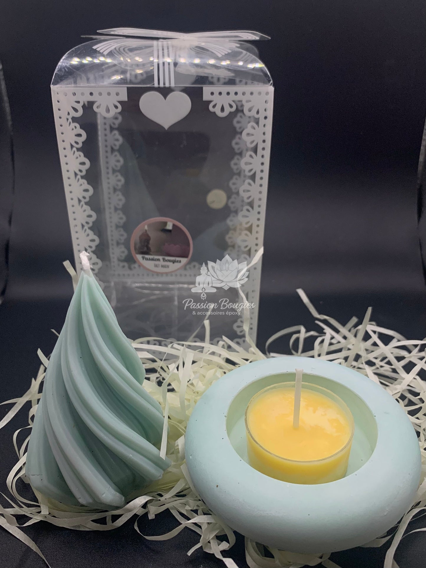 Coffret Bougie sapin torsadé et support chauffe plat