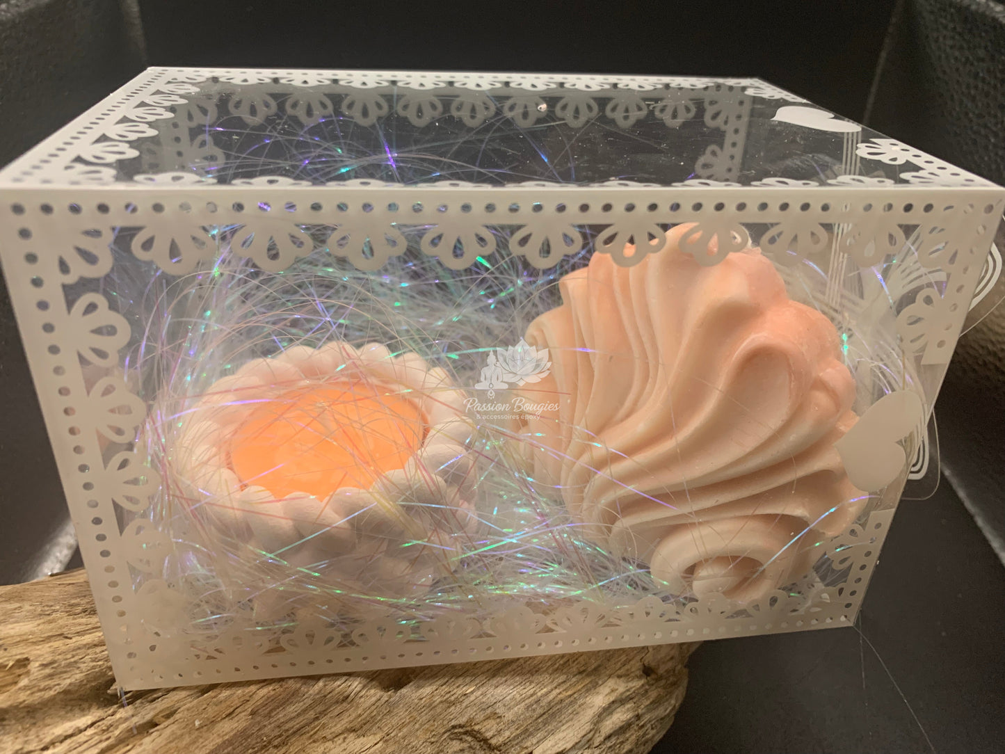 Coffret bougies coquillage et photophore tressé