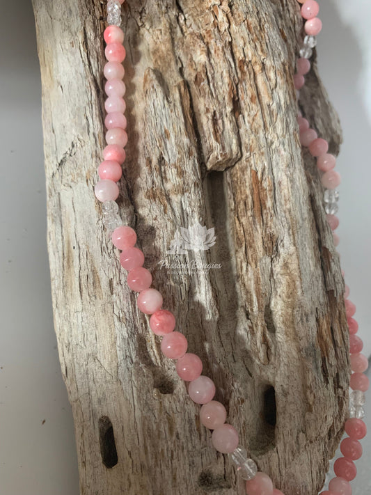 Collier jade rosée blanche