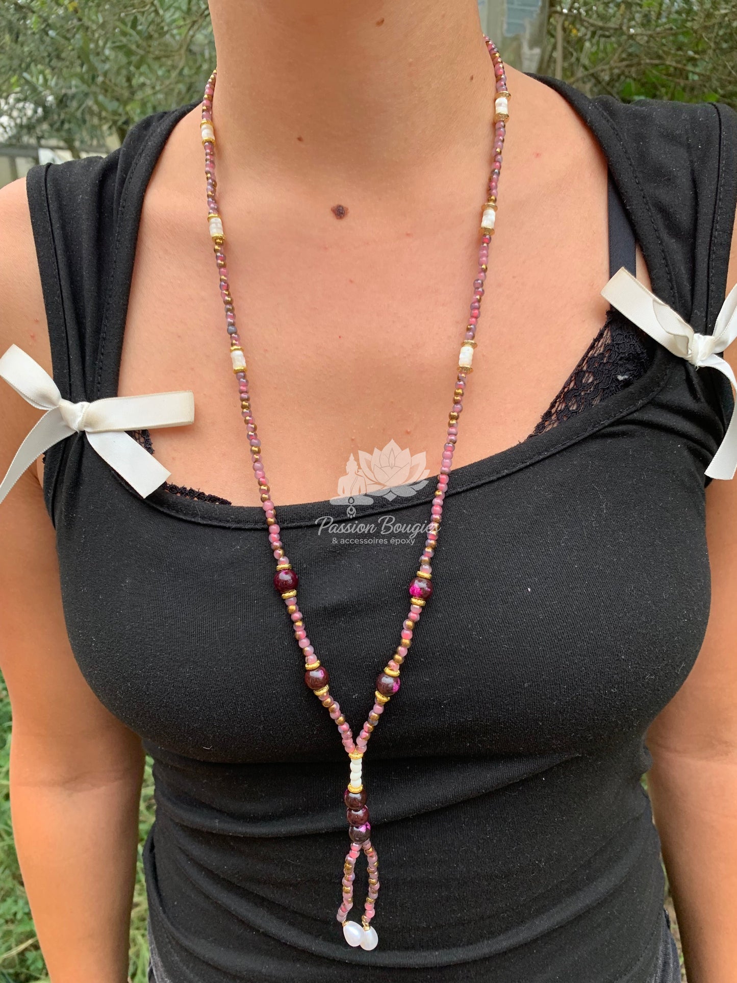 Collier sautoir en Jaspes impériales violines