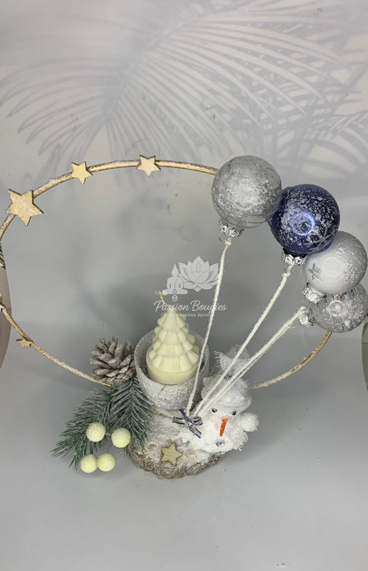 Composition bougie bonhomme de neige ballons