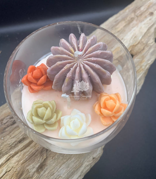 Composition bougie cactus support en verre