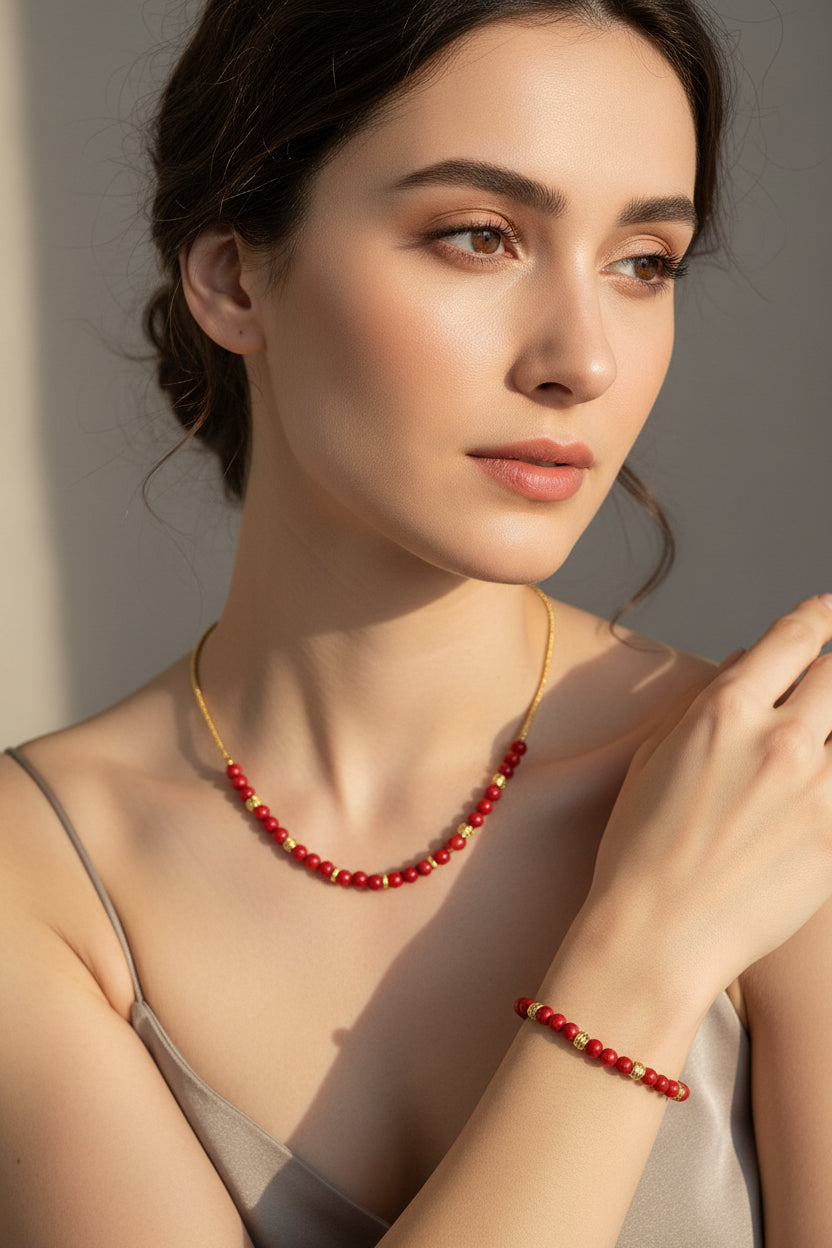 Parure « pierre cinabre rouge »