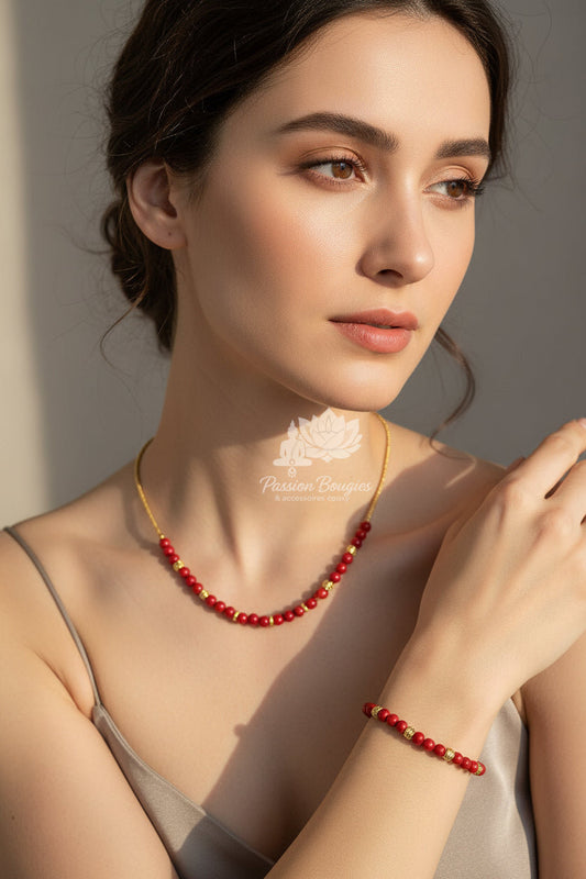 Parure « pierre cinabre rouge »