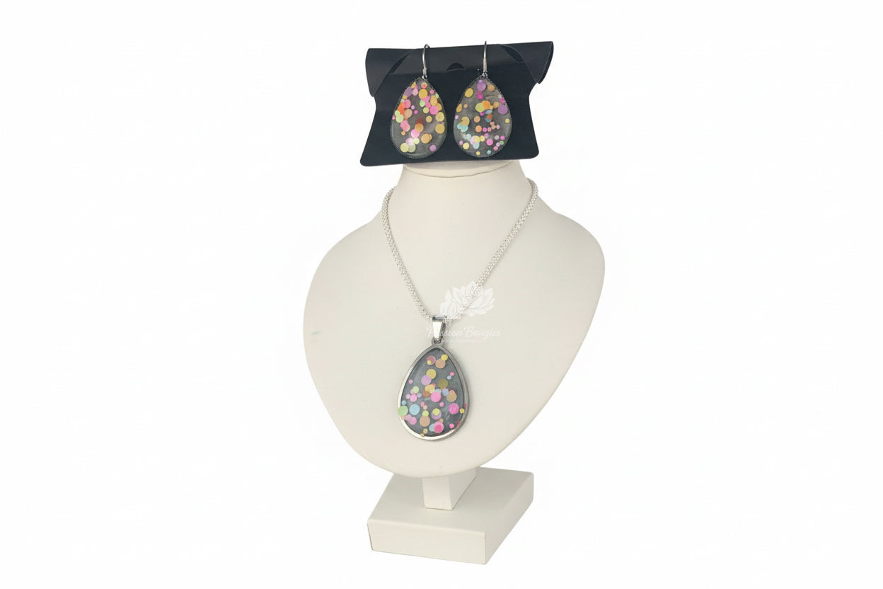 Parure collier et boucles d’oreilles confettis