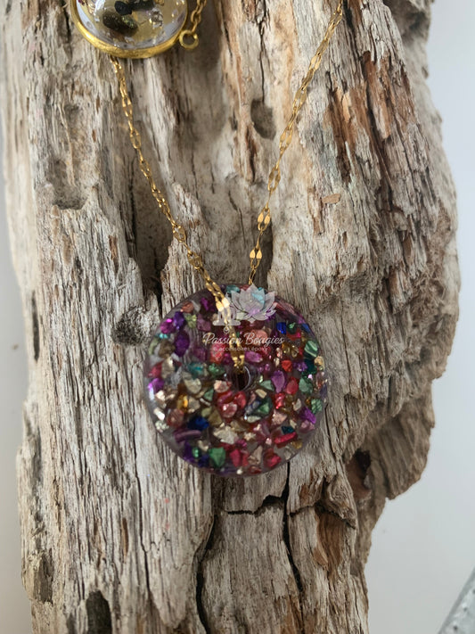 Parure collier bracelet pépites multicouleur