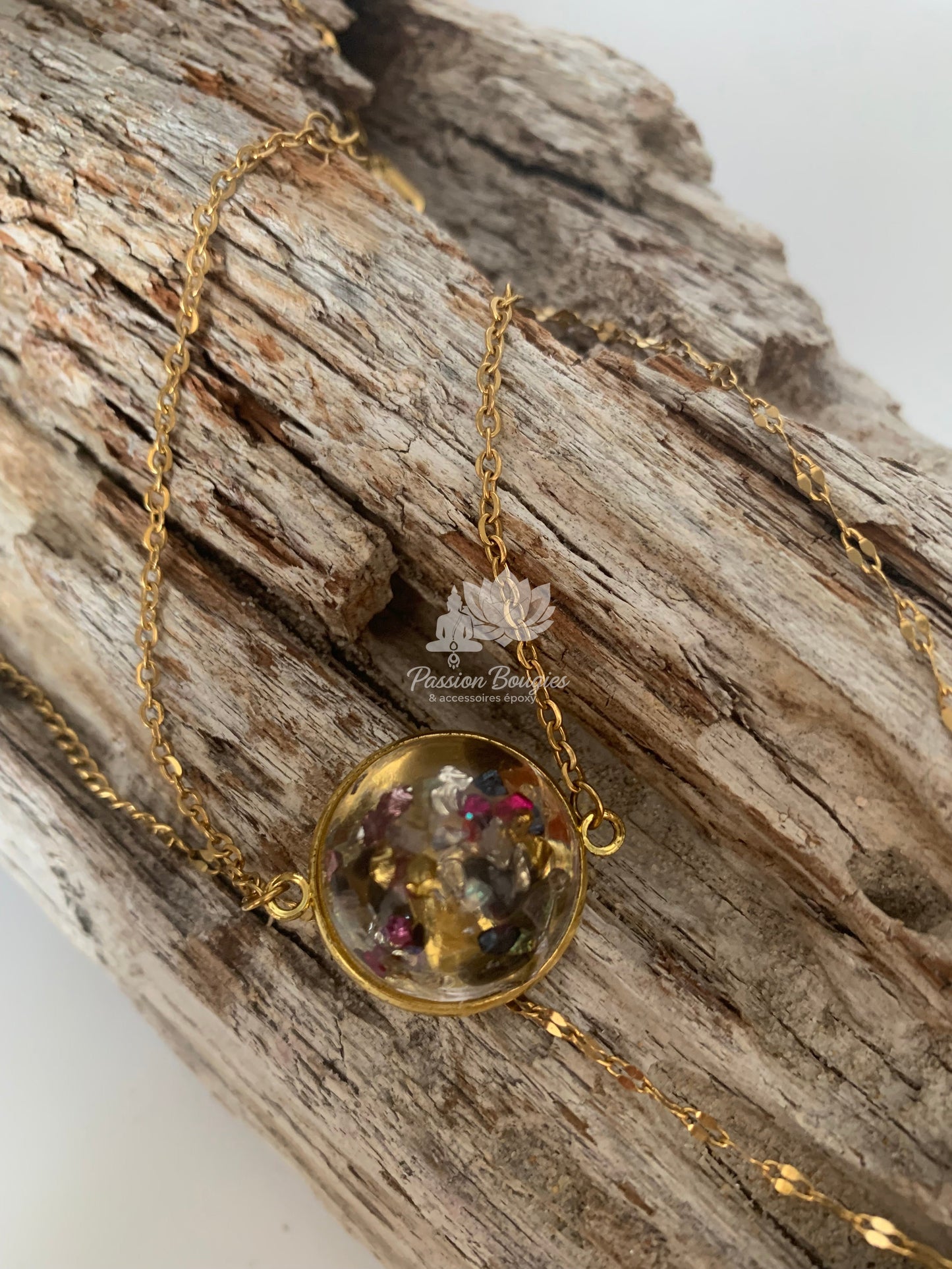 Parure collier bracelet pépites multicouleur