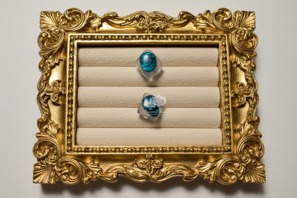 Parure carrée nacré  bleue intense