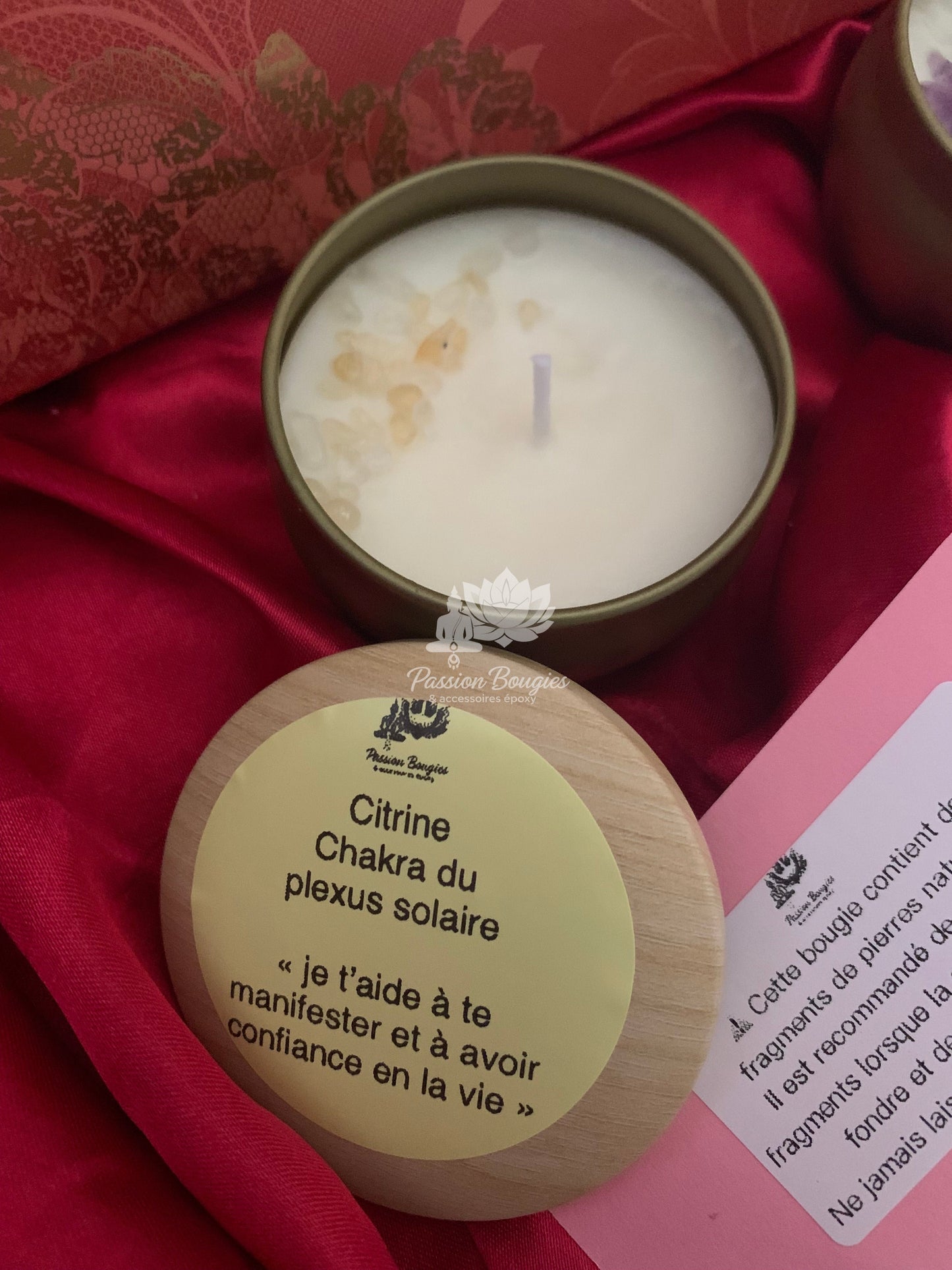 Pot métal doré ✨ Bougie énergétique – Chakra plexus solaire 💛 parfumé au choix 🌿